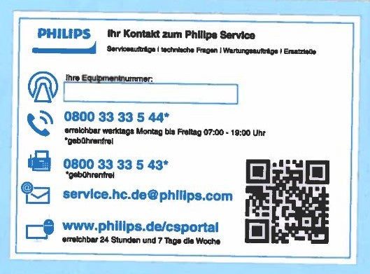 Philips Service Kontaktdaten Aufkleber